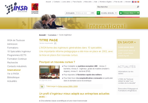Page "Relations internationales" INSA
